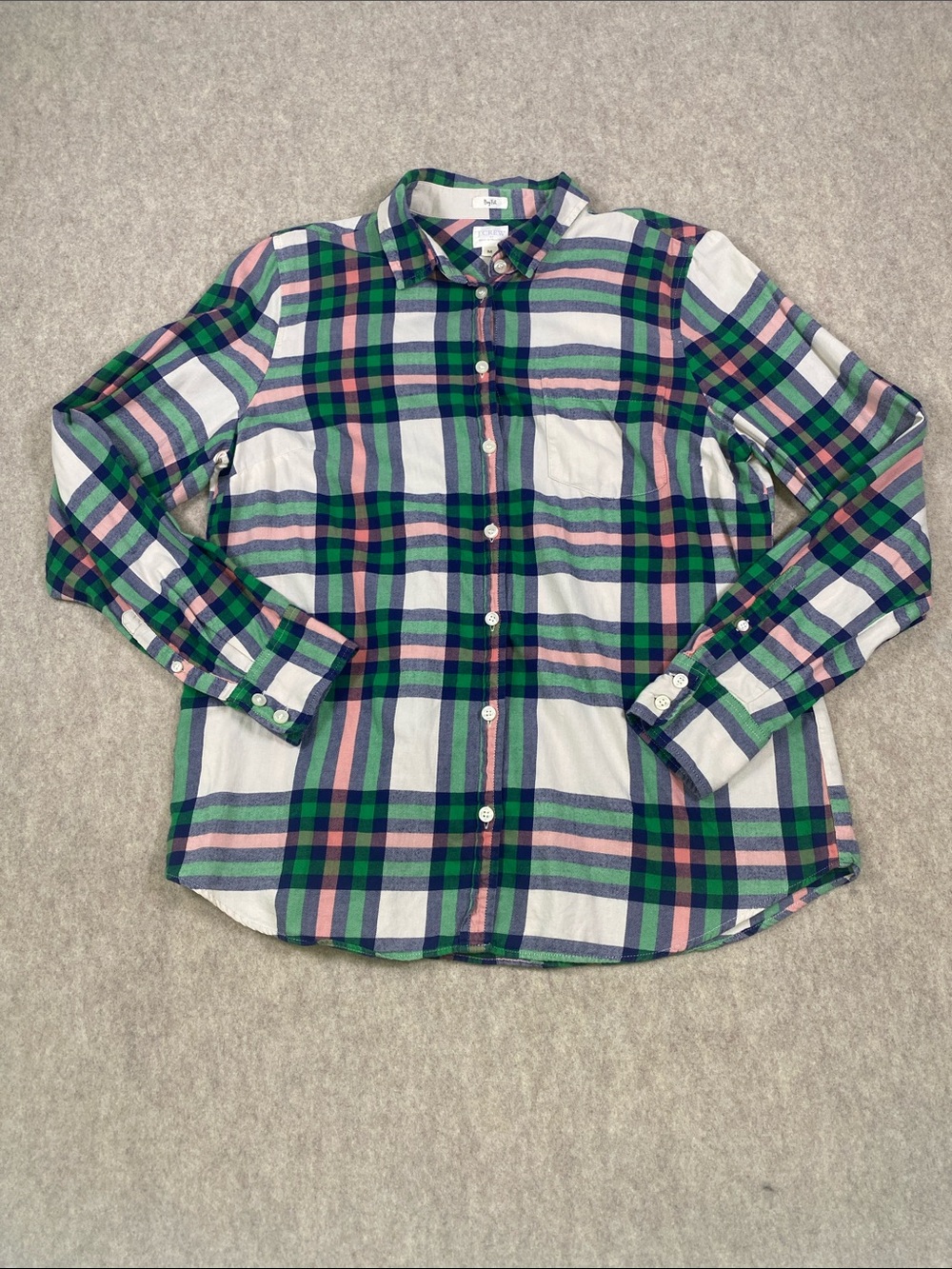 J.Crew Boy Fit Plaid Button Down Shirt Green Pink Blue Cotton M